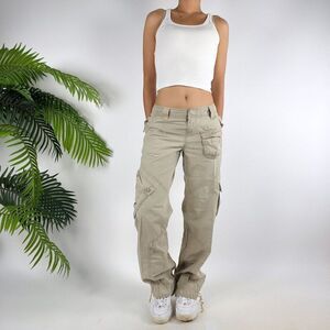 Vintage Y2K Grunge Khaki Gorpcore Low Rise Granola Girl Baggy Cargo Pants / 0